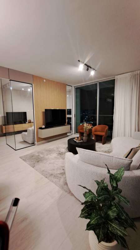 Minimalist kitchen with white island and appliances in PH BICSA Bella Vista Panama