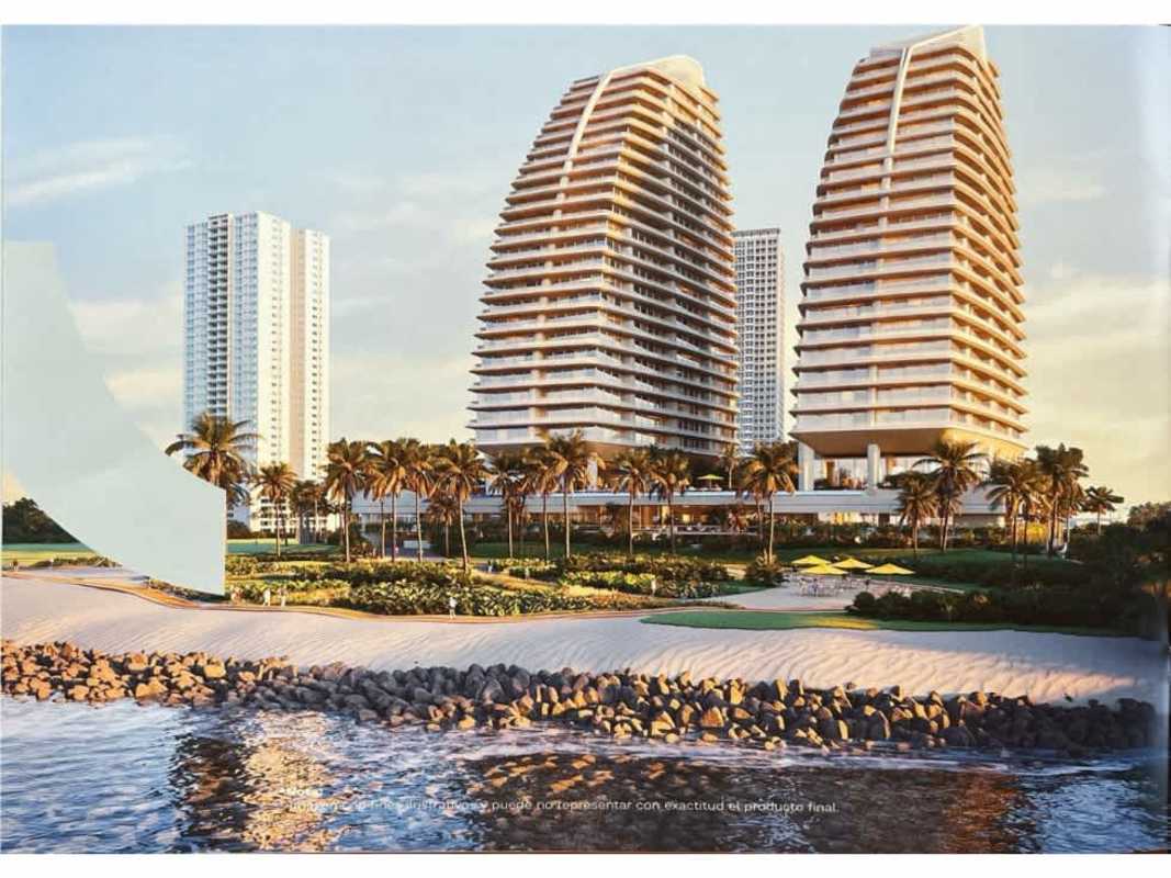 Luxury beachfront high-rise towers with curved balconies and ocean view at Ipanema Residences Panama