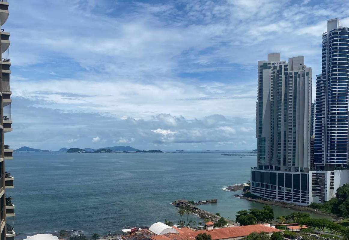 Dining area with panoramic window views Punta Pacifica PH Pacific Star Panama City
