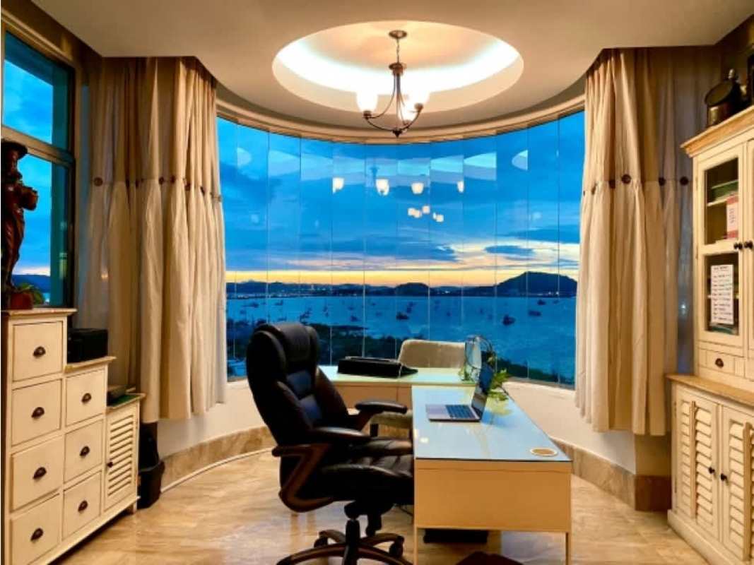 Modern home office space with panoramic Pacific ocean views in PH Amador Heights Panama