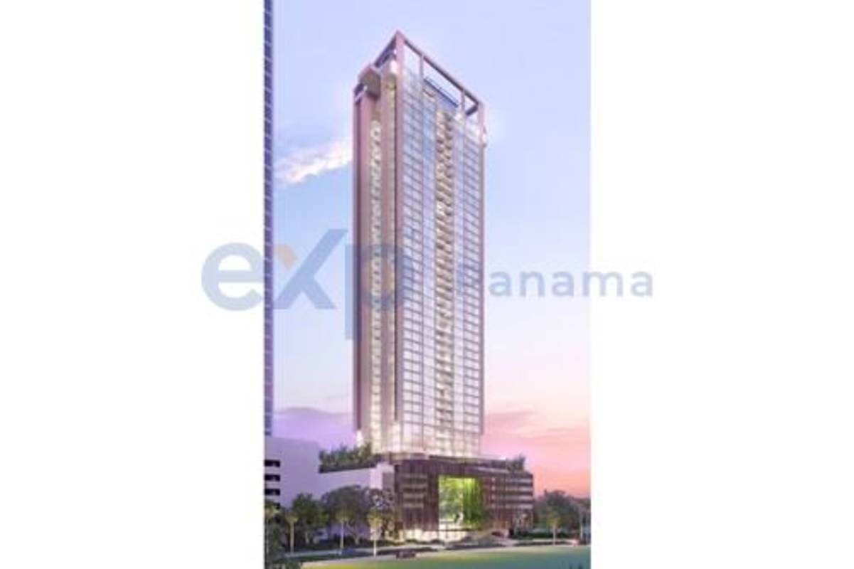 Spacious living room with city skyline view luxury condo in Santa Maria Panama