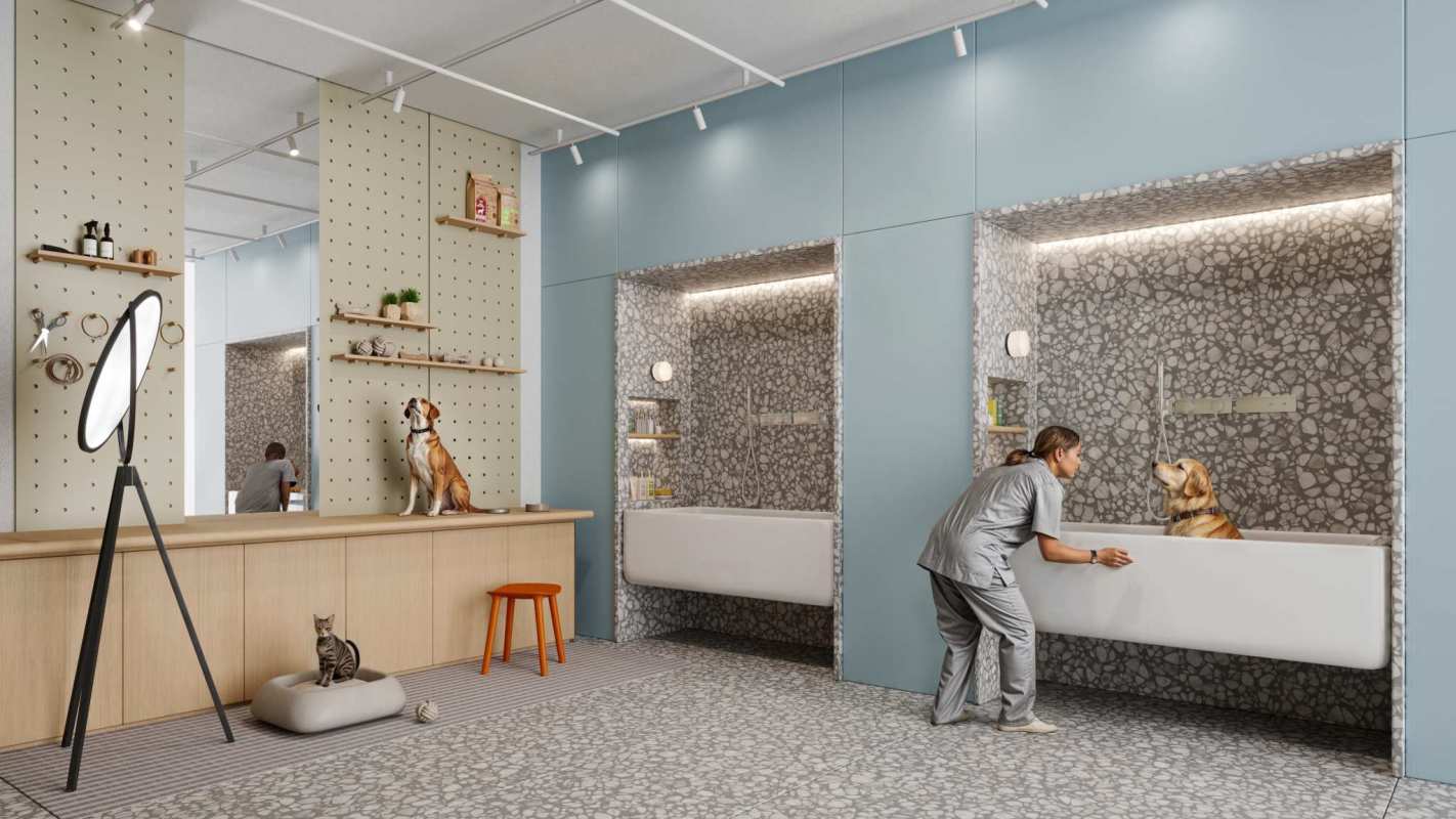 Modern pet washing and grooming station in luxury condo PH Ipanema Costa del Este Panama City