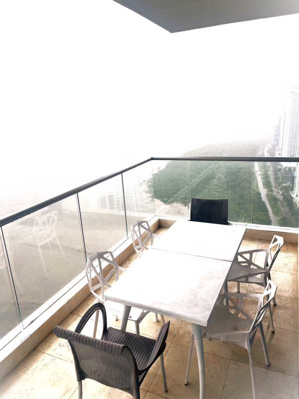 Modern balcony with glass railings panoramic sea and skyline views Costa del Este PH Ten Tower