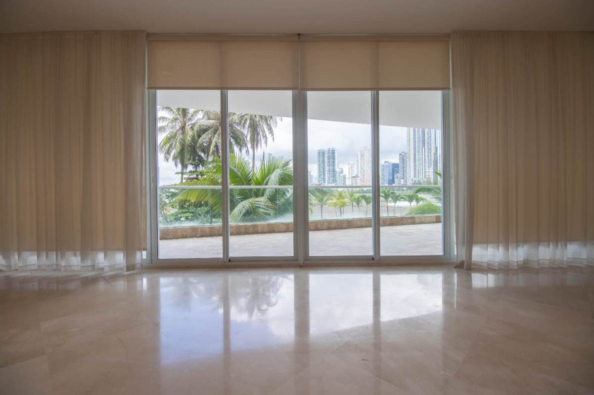 Double vanity luxury marble bathroom with glass shower PH Miradores Punta Paitilla Panama