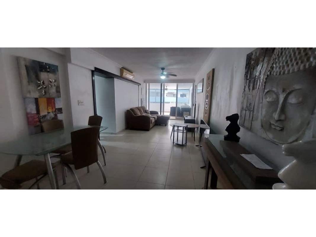 Bedroom with bed, dresser, mirror, AC, ceiling fan at PH Victory Tower Villa de las Fuentes Panama City