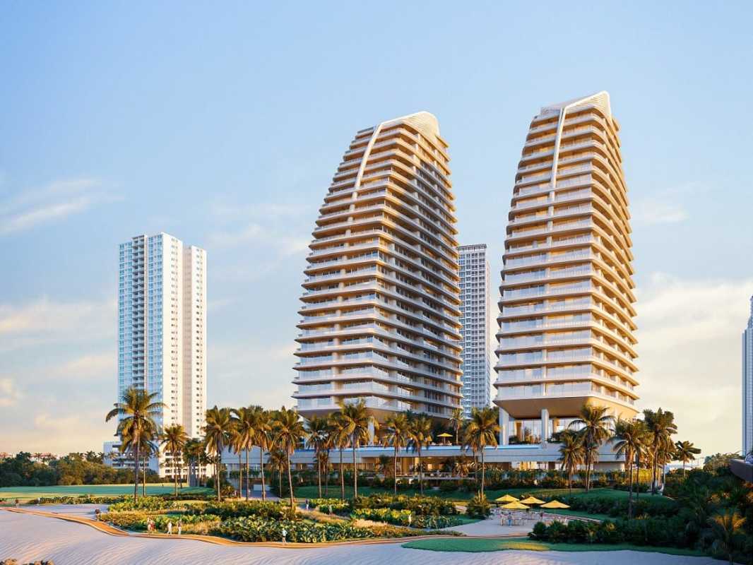 Contemporary beachfront towers with balconies facing Pacific Ocean in Panama