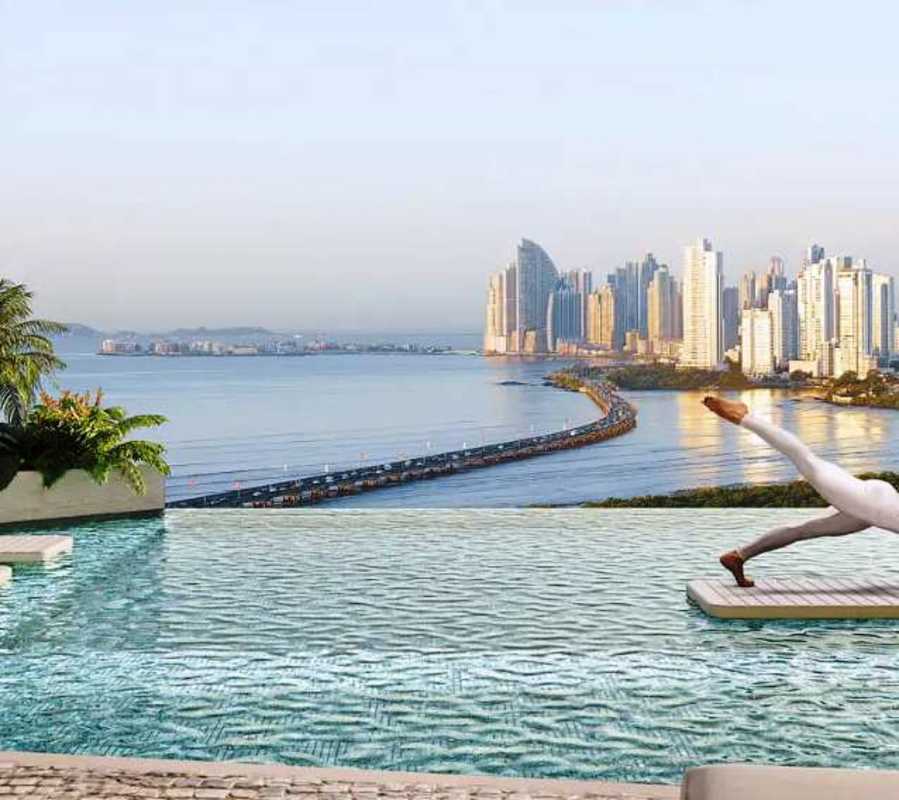 Infinity-edge pool overlooking the ocean and Panama City skyline at IPANEMA