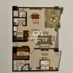 Apartment floor plan with one bedroom, two baths, balcony in PH Coronado Bay