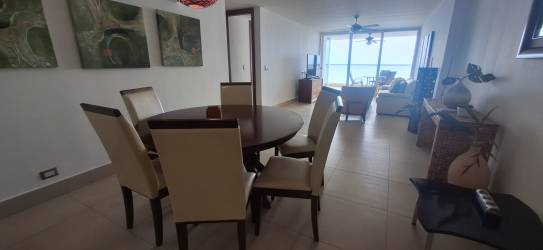 Kitchen with granite countertops and wood cabinets in PH Bahia Resort condo Nueva Gorgona Panama