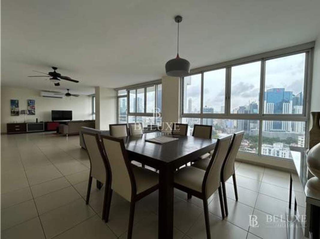 Bright open concept living dining room with panoramic city view, PH Sol Marina Marbella