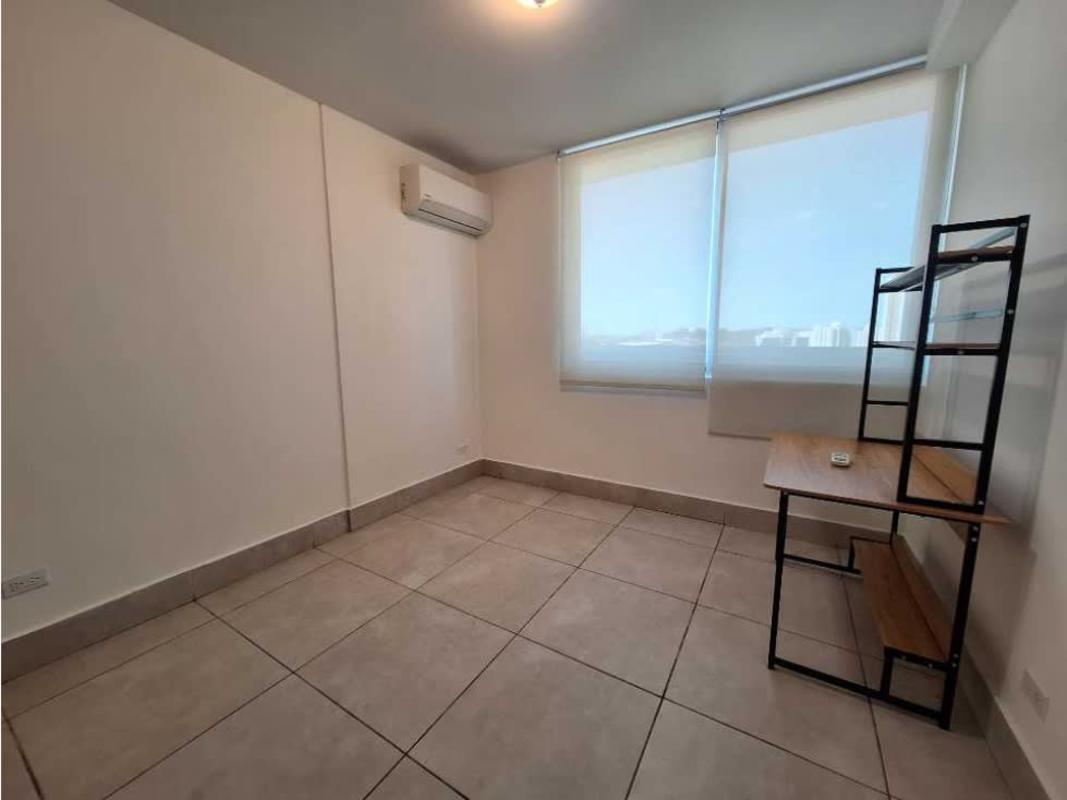 Bedroom with tile floors, large window and closet PH Miraflores Panama Villa de las Fuentes