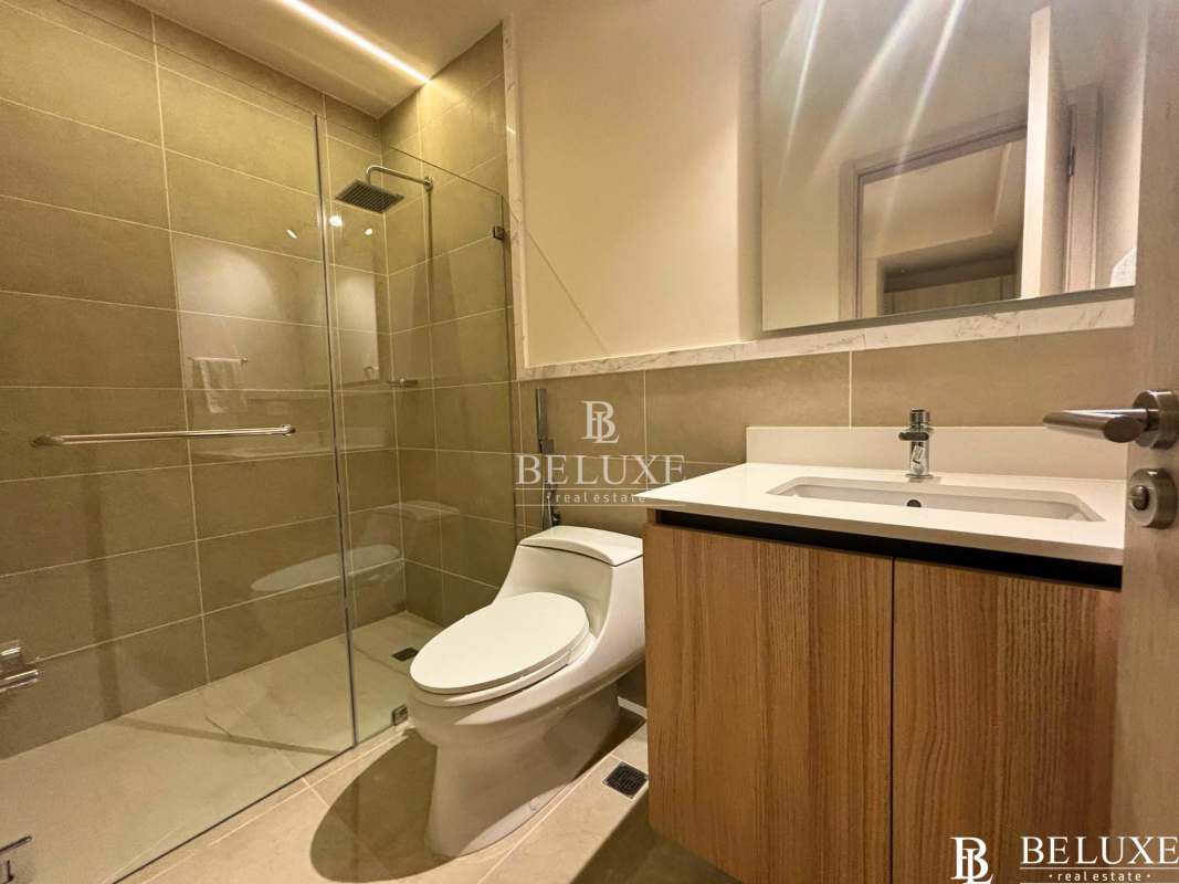 Contemporary bathroom with walk-in glass shower and modern fixtures Ocean House Santa Maria Panama