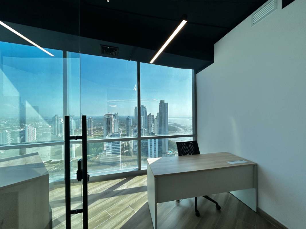 Spacious conference room with panoramic window and city view in Financial Park Costa del Este