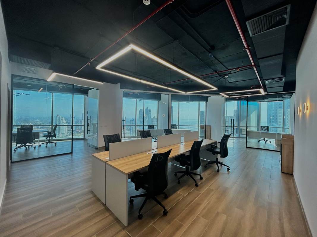 Compact office kitchenette with wood cabinetry in Financial Park Tower Costa del Este