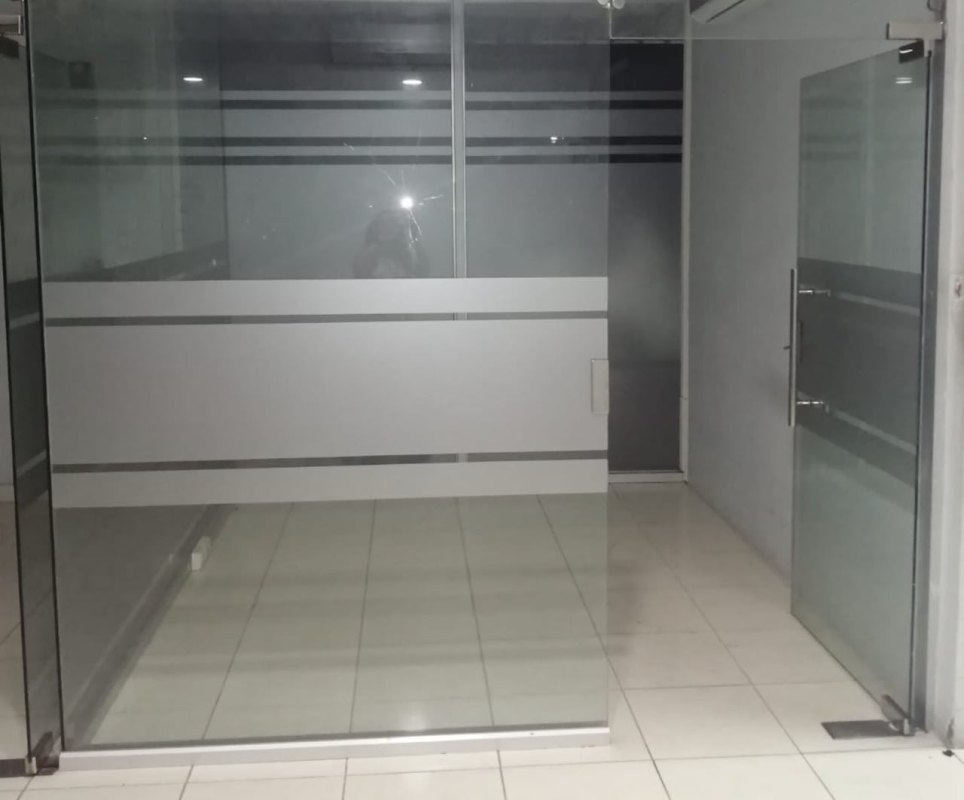 Large office area with glass walls and privacy glass stripes in OfiDepósitos Central Calidonia Panama