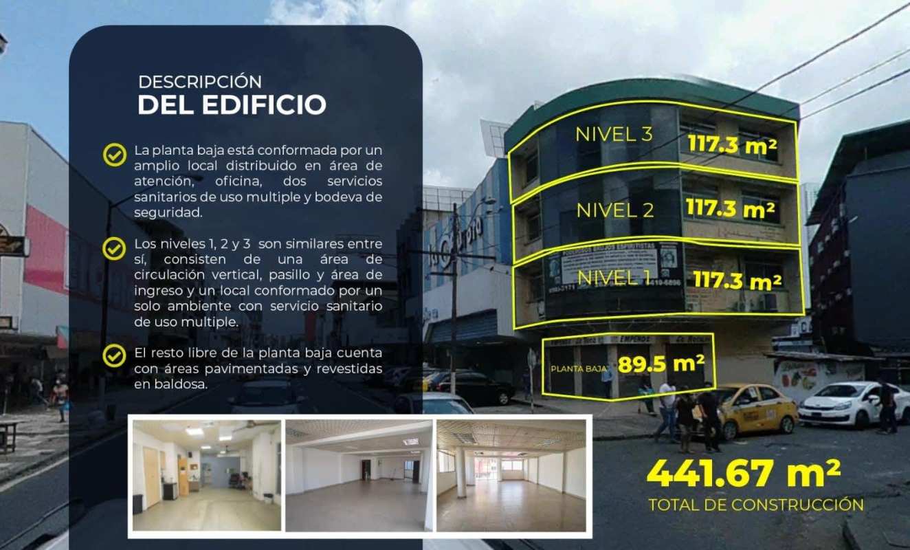 Corner view of multi-story commercial building with signage opportunity Calidonia Panama