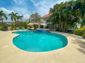 Pool with jacuzzi surrounded by tropical gardens on Chame tourism development land Panama