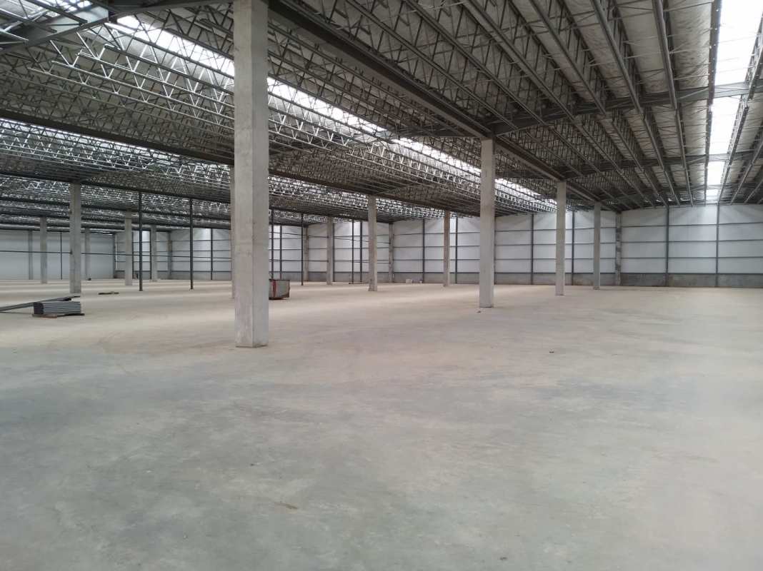Large empty logistics warehouse with concrete floor metal ceiling and multiple doors Panama City