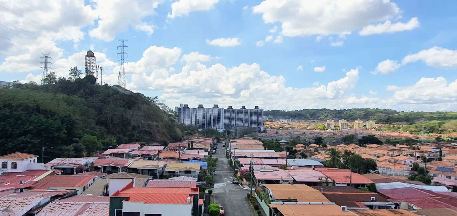 Aerial photo of Condado del Rey neighborhood with buildings greenery rooftops in Panama City