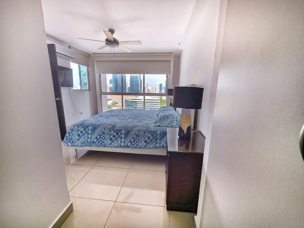 Bathroom with glass shower enclosure and granite counter PH River Park Panama