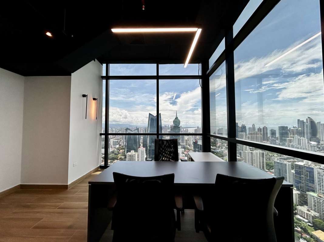 Private enclosed office workspace city view Tower Financial Center Panama