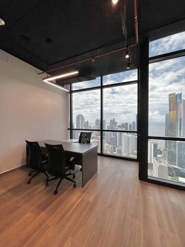 Modern corporate office open-plan with city views Tower Financial Center Panama