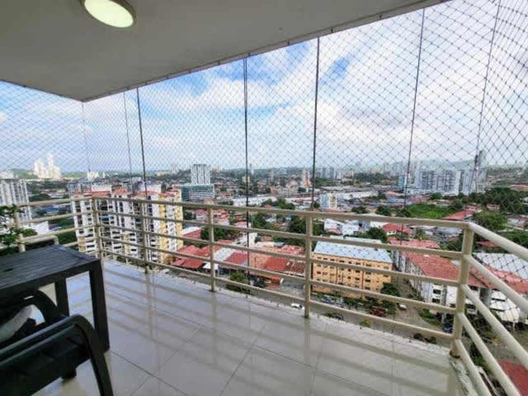 Balcony with city skyline view and safety net PH Sky Level Hato Pintado Panama