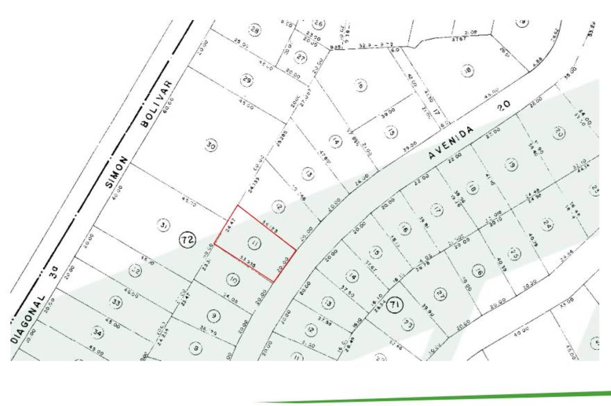 Cadastral technical map layout of 768 m2 commercial property in El Cangrejo with highlighted borders