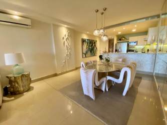 Spacious living room with sea views in beachfront Casamar apartment Panama