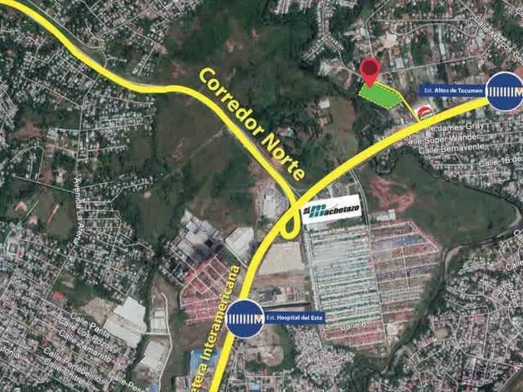 Mixed commercial and residential neighborhood with roadways near Tocumen industrial land Panama