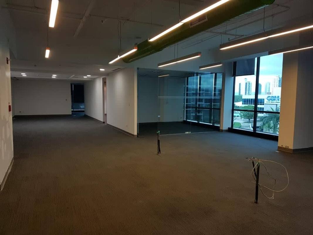 Glass partition hallway in premium office building Torre Mapfre Costa del Este Panama City