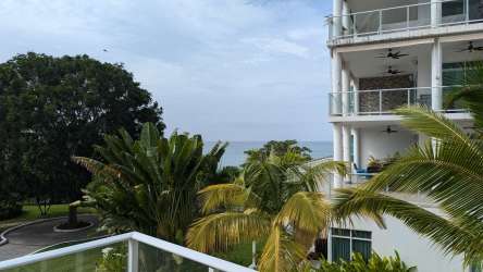 Spacious balcony terrace with built-in stainless BBQ grill overlooking Pacific Ocean at Bijao Beach Club Panama