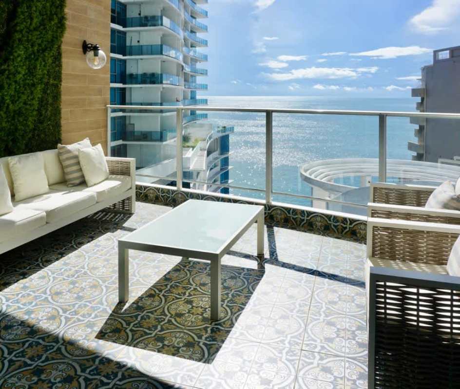 Bright living room entryway with modern decor and ample light Pacific Village Tower 2 Punta Pacifica Panama