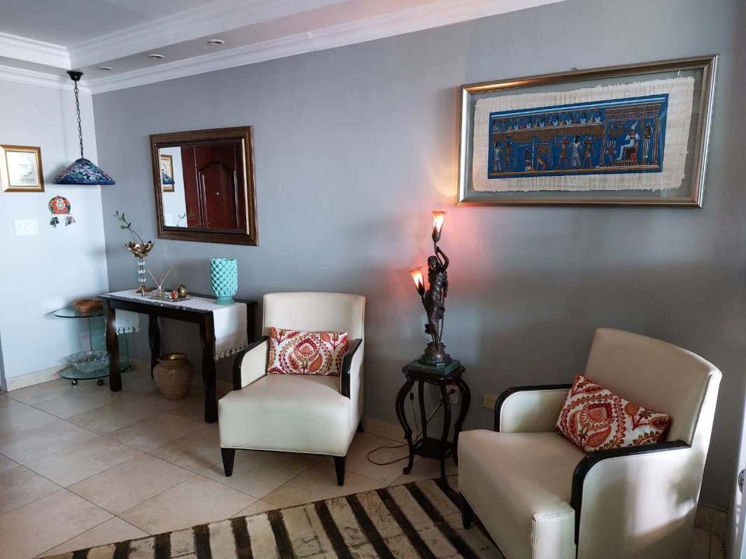 Bright modern kitchen with window and city view in PH San Francisco Bay Panama apartment