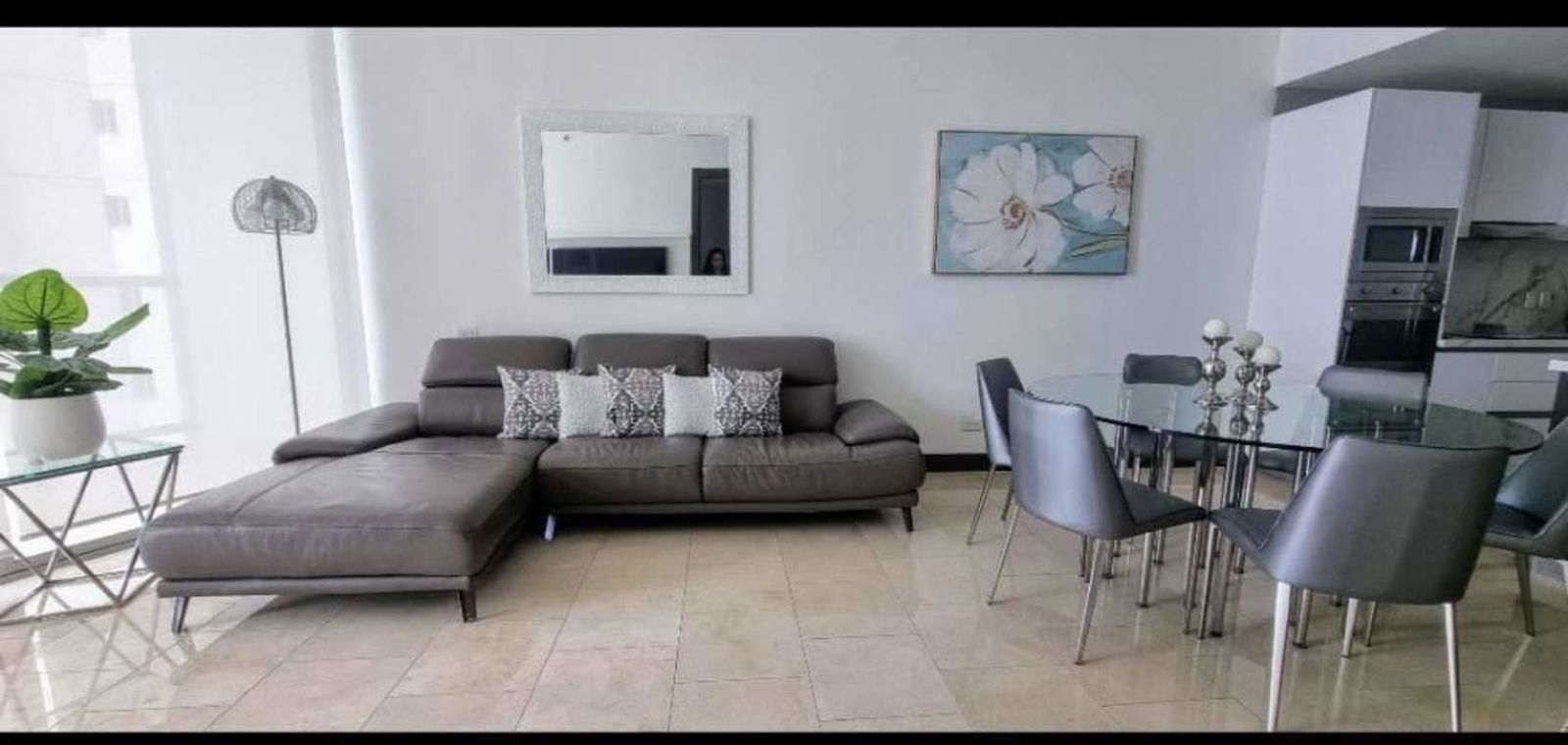 Modern open-concept living dining with ocean views in PH Pacific Point Punta Pacifica Panama