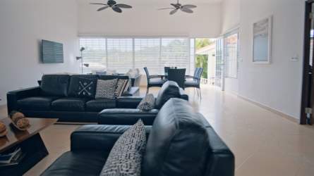 Modern bathroom with granite countertop and contemporary fixtures in Panama beach villa