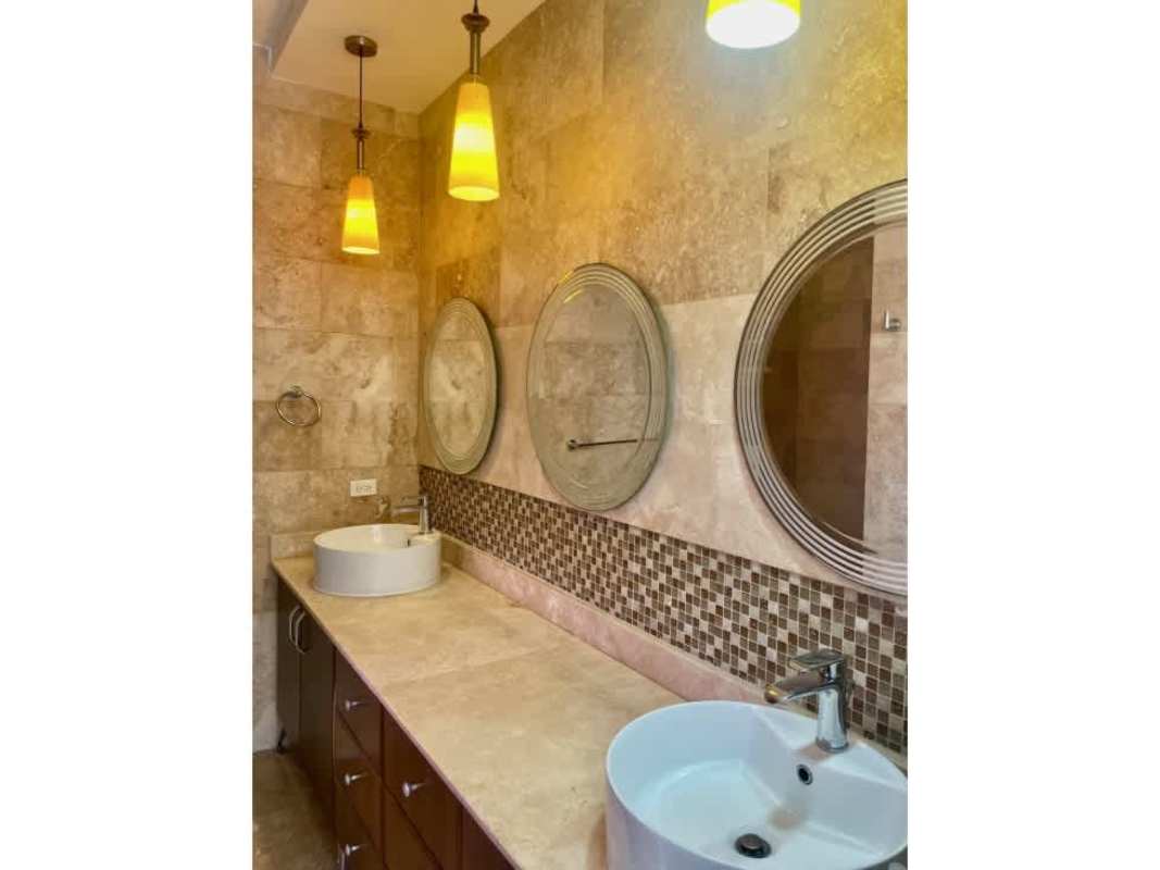 Contemporary bathroom double vessel sinks, tile accents PH Q Tower Panama