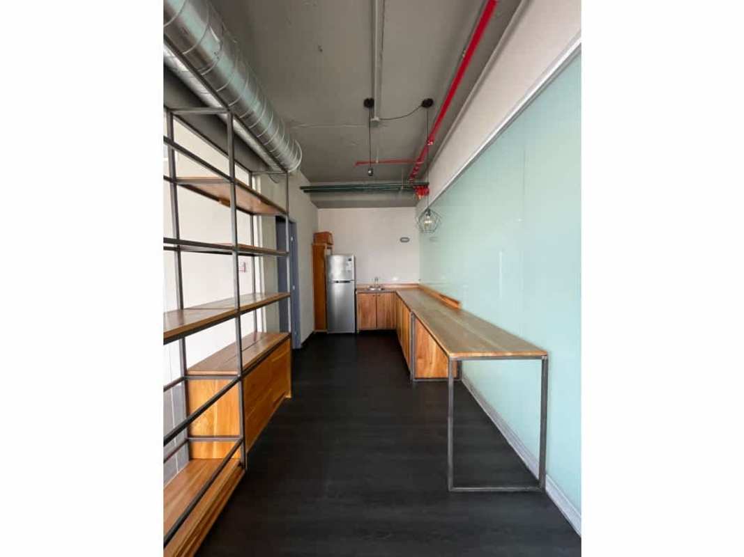 Industrial-style kitchenette with wood counter in rental office PH BICSA Panama