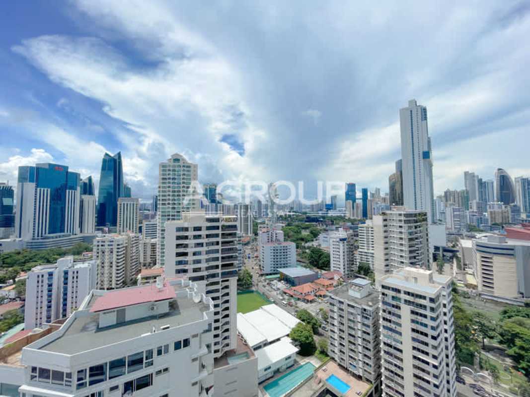 Private balcony with panoramic city skyline views Sol Marina Marbella Panama