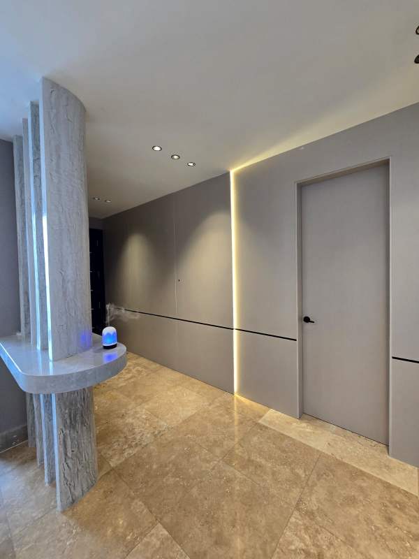 Elegant dining area with full ocean views, marble floors at PH Q Tower Punta Pacífica