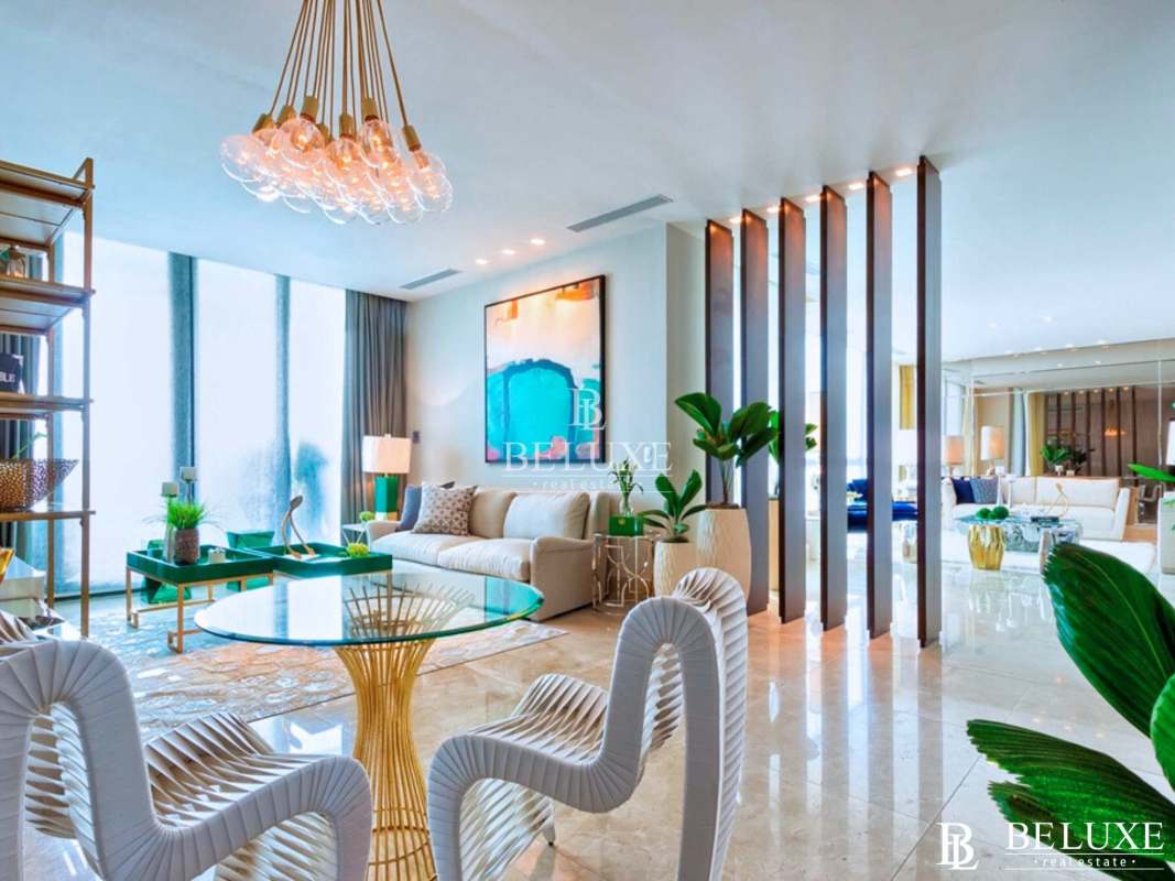 Private balcony terrace overlooking golf course Santa María Panama apartment luxury sale