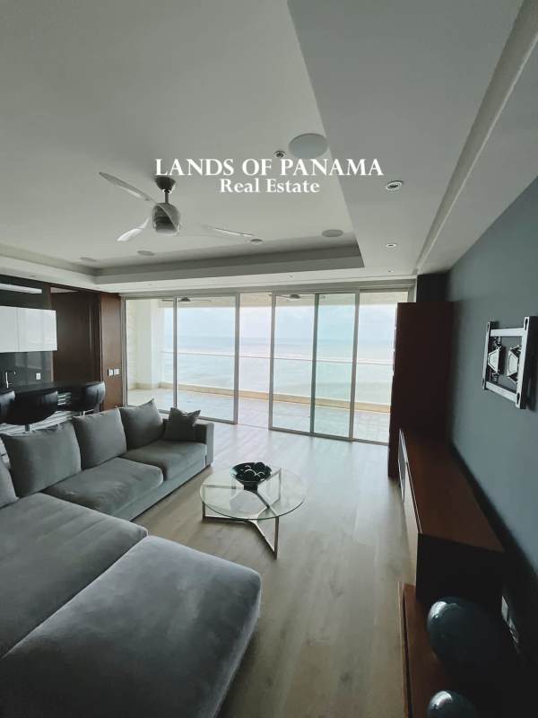 Gourmet kitchen with granite island, stainless appliances in Santa Maria Costa del Este Panama apartment