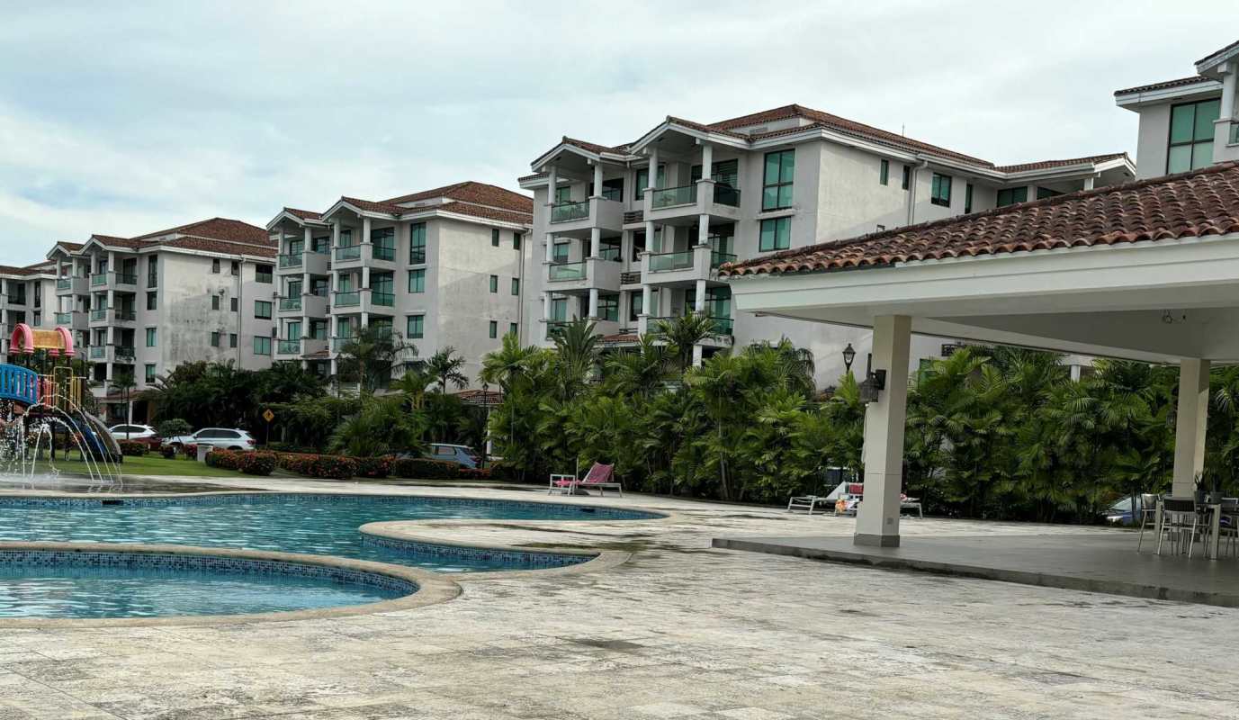 Mediterranean style apartment complex with pools and gardens at PH Costamare Costa Sur Panama