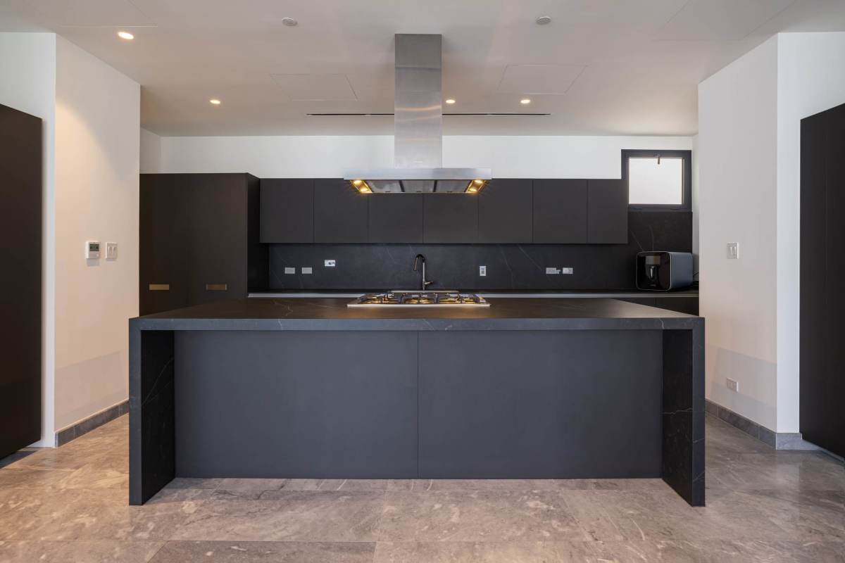 Elegant master bath with freestanding tub, double vanity, ocean views at PH Upper East Tower Costa del Este