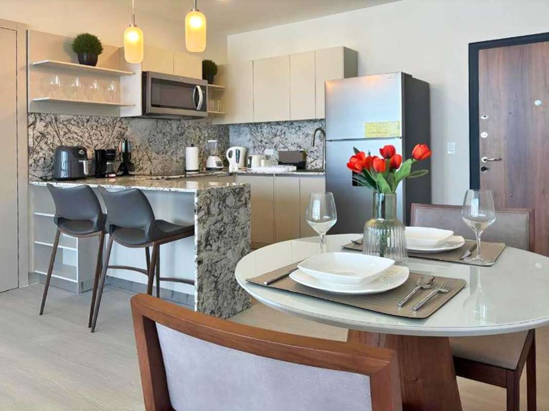 Fully furnished studio with open plan living, balcony, natural light in PH Arcadia Costa del Este Panama