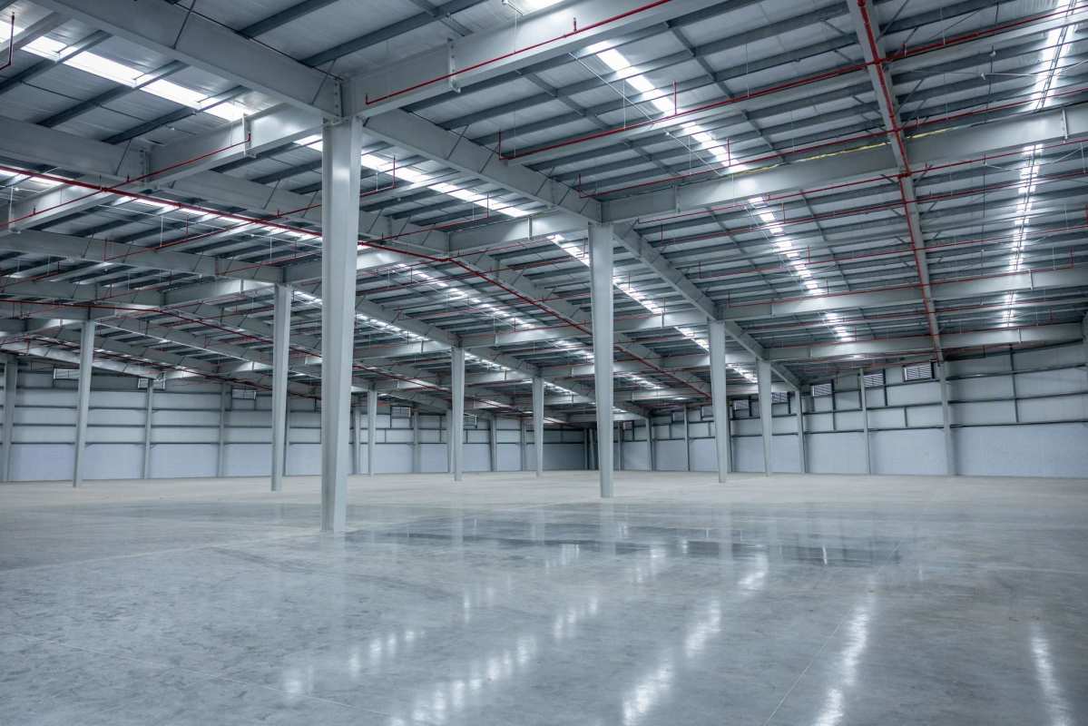 Modern concrete facade industrial warehouse new logistics hub Panama