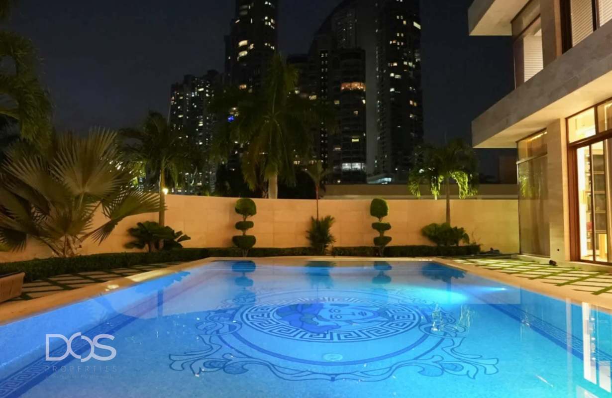 Elegant dining room luxury marble floor Versace decor Ocean Reef Island apartment Panama