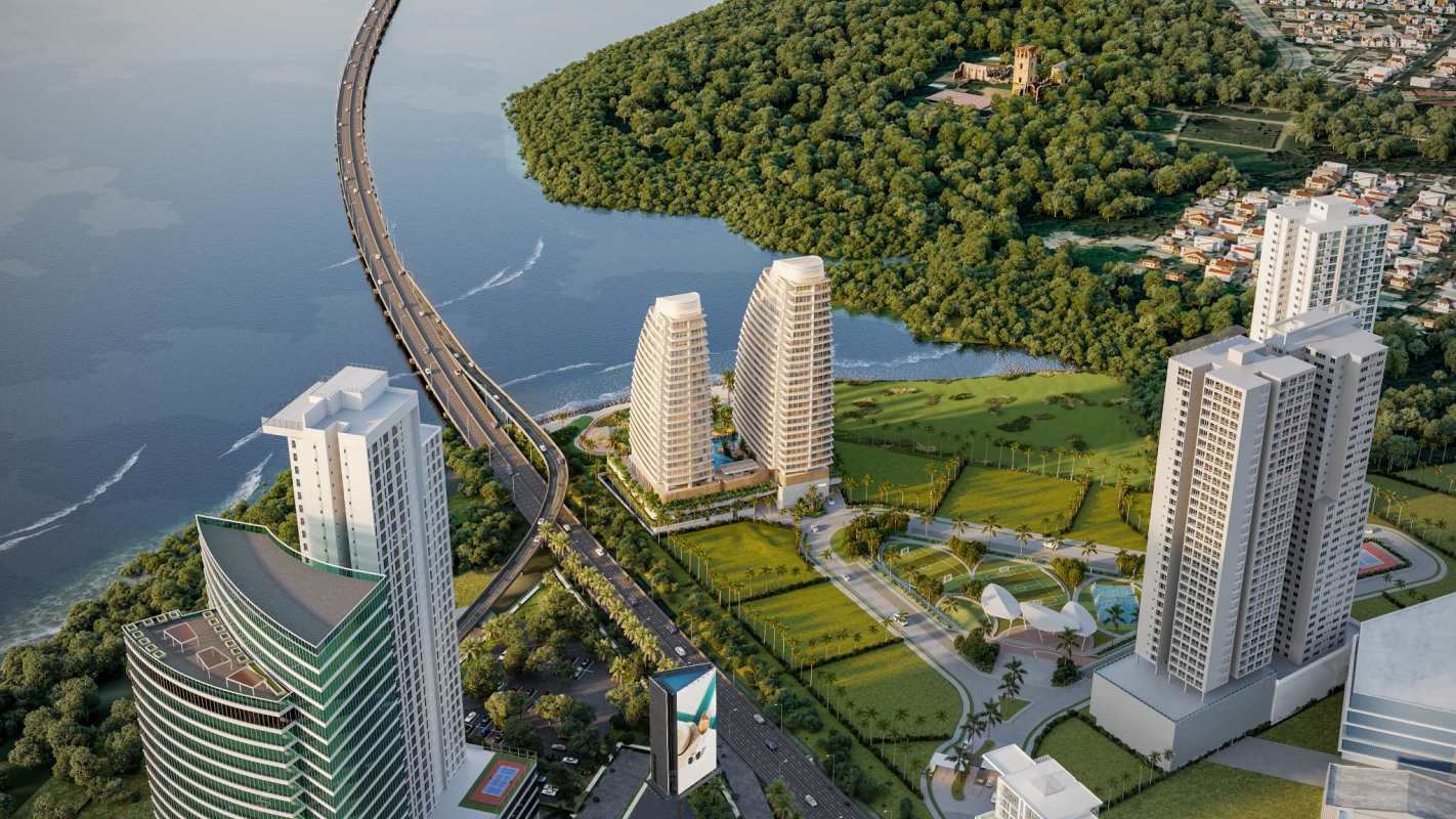 Contemporary luxury lobby entrance PH Ipanema Costa del Este Panama City view