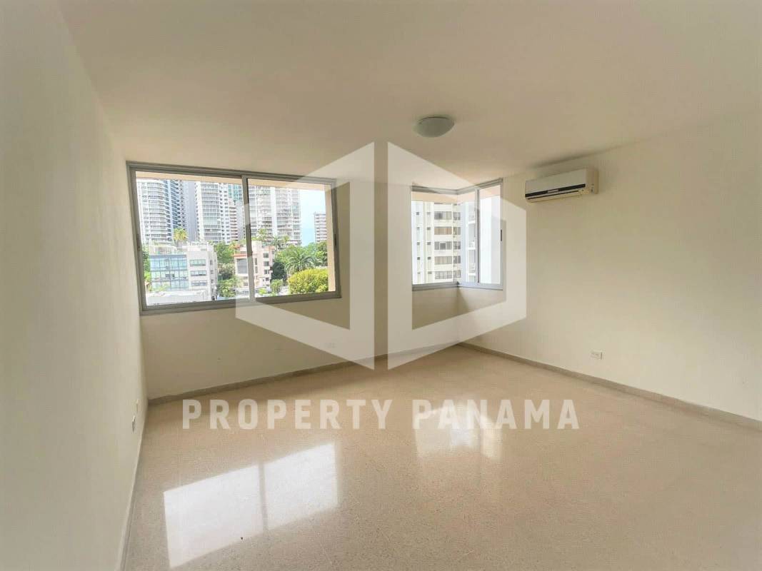 Living room with big windows city skyline views PH Savoy apartment Panama