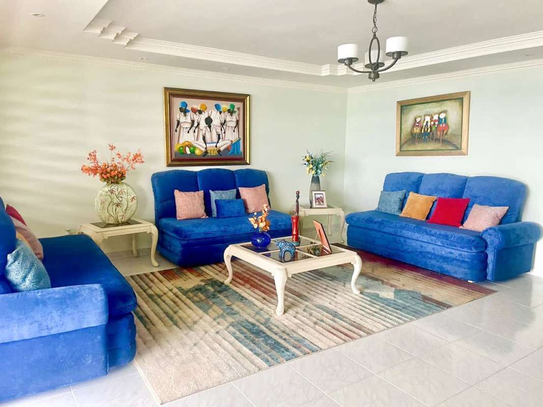 Aerial oceanfront Punta Paitilla skyline including PH Crillon in Panama City